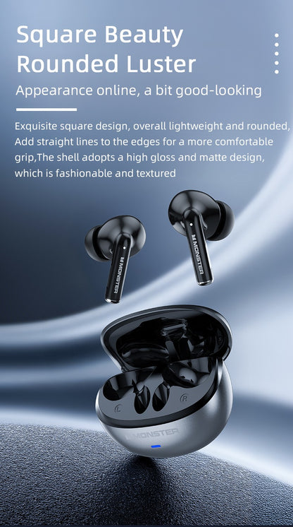 Monster MQT39 Wireless Bluetooth 6.0 Earphones TWS Hifi Stereo Wireless Headphones Gamer Headset Noise Reduction Sports Earbuds
