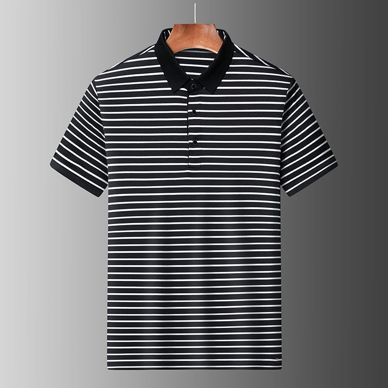 2024 Men's New Striped Cotton Business Casual Short Sleeved POLO Shirt Fashion Short Sleeved Comfortable and Breathable Top