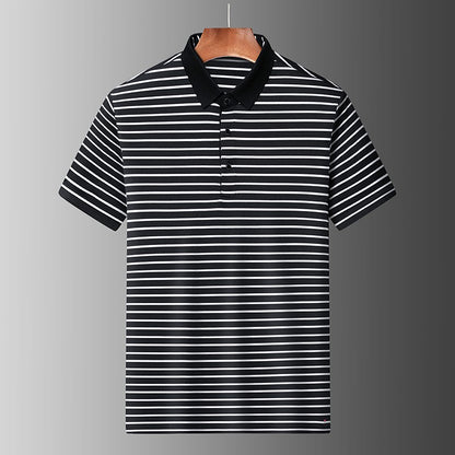 2024 Men's New Striped Cotton Business Casual Short Sleeved POLO Shirt Fashion Short Sleeved Comfortable and Breathable Top