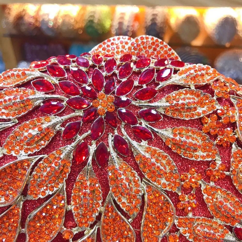XIYUAN women red/pink/blue/gold/silver Hollow Out Flower Birthday party Crystal Evening bag Clutch purse Minaudiere Handbags