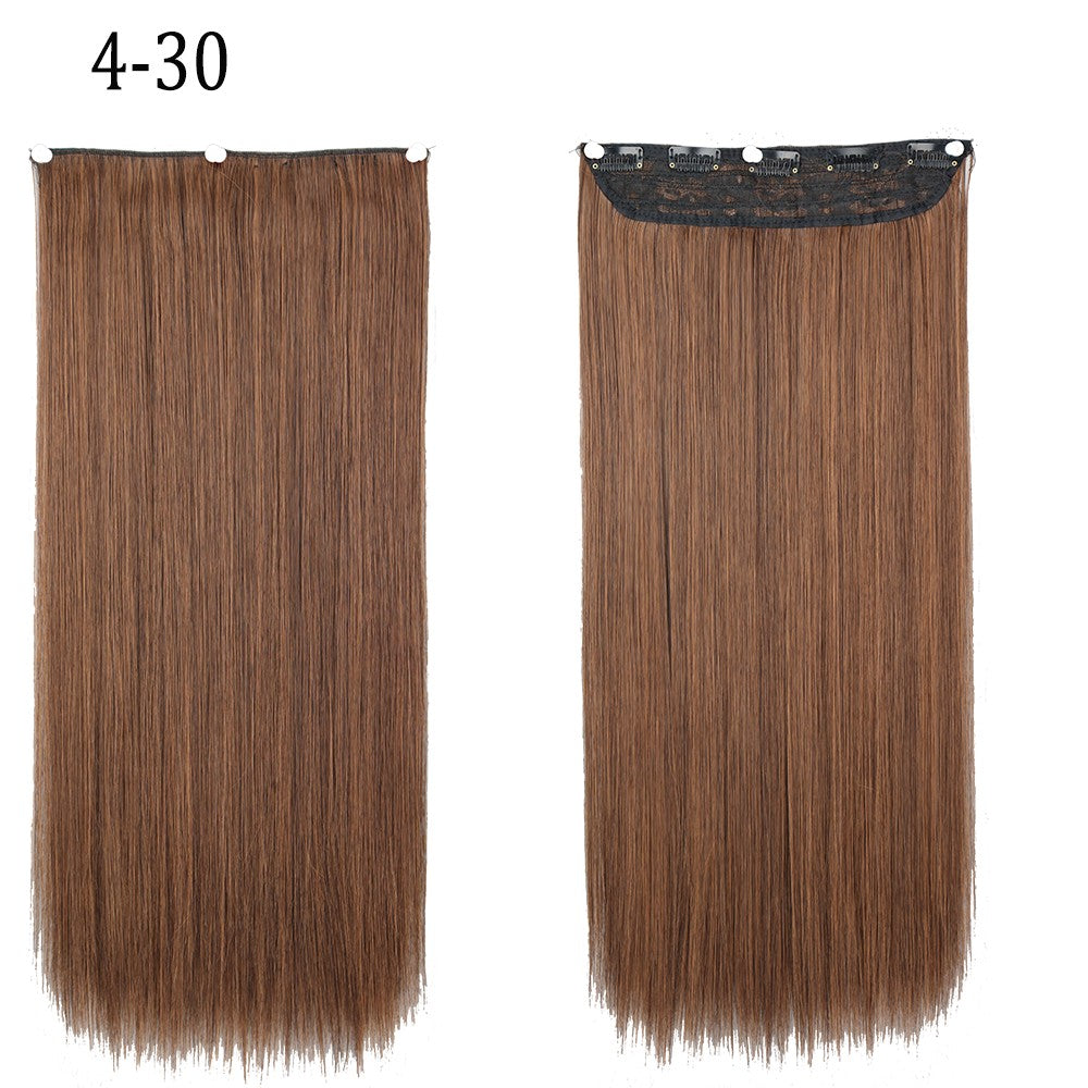 Apliques de Cabelo Sintético Liso Comprido de 5 Clipes 22'' Fibra de Alta Resistência ao Calor Preto Castanho Loiro