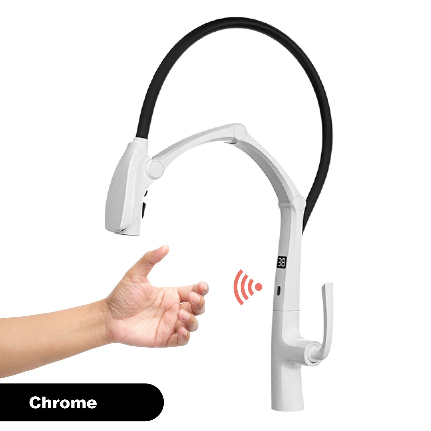 Luxury Gunmetal Brass Kitchen Faucet with LED Display,Sensor&Pull-Out 3-Function Spray,Touchless High Pressure Water-Saving Tap