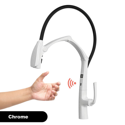 Luxury Gunmetal Brass Kitchen Faucet with LED Display,Sensor&Pull-Out 3-Function Spray,Touchless High Pressure Water-Saving Tap