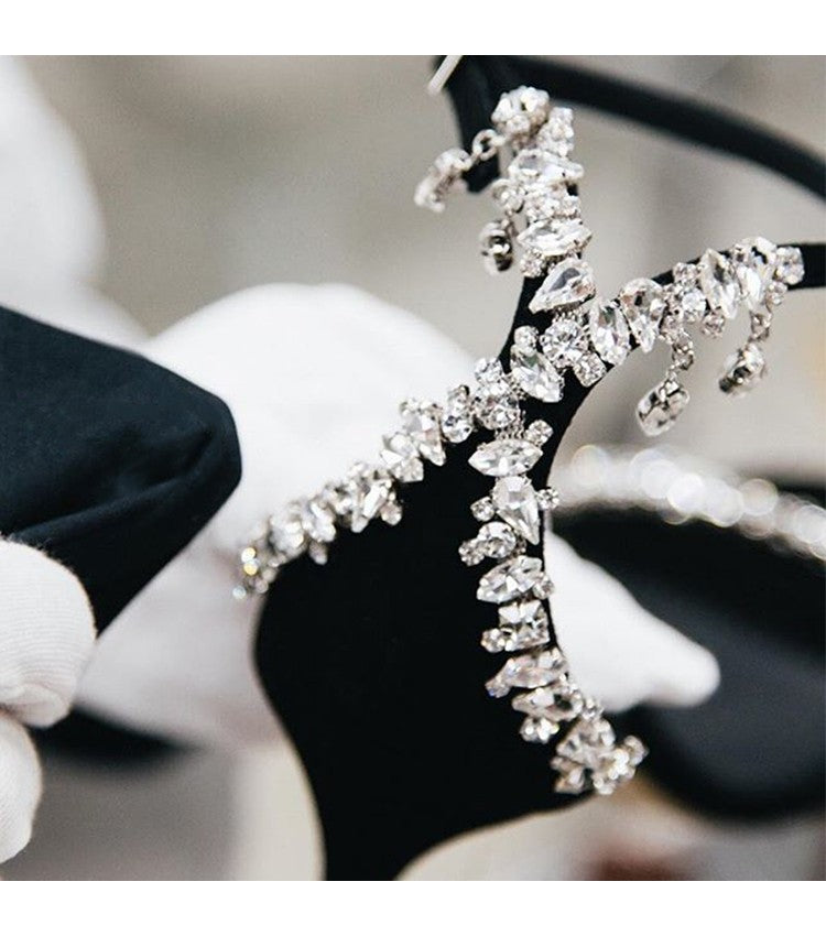 Black High Heels Women's Stiletto Heels Celebrity Style 2024 New Versatile Slotted Buckle Rhinestone Open Toe Round Toe Sandals