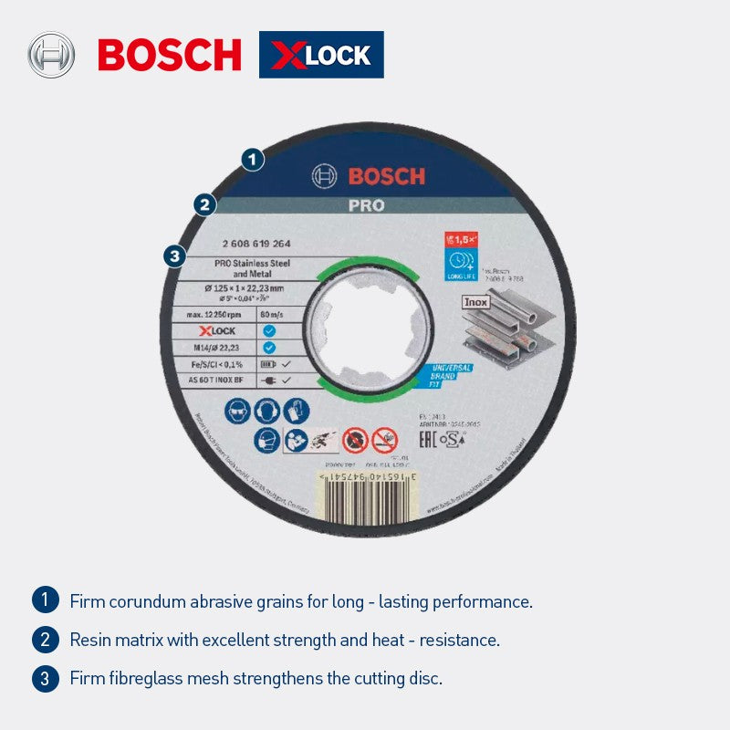 Lâmina de Corte Bosch Professional para Metal/Aço Inoxidável, Adequada para Esmerilhadeira com Sistema de Fixação X-Lock