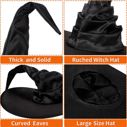 Halloween Witch Hat Black Folds Wizard Hats for Women Men Masquerade Party Carnival Costume Cosplay Props Halloween Decorations