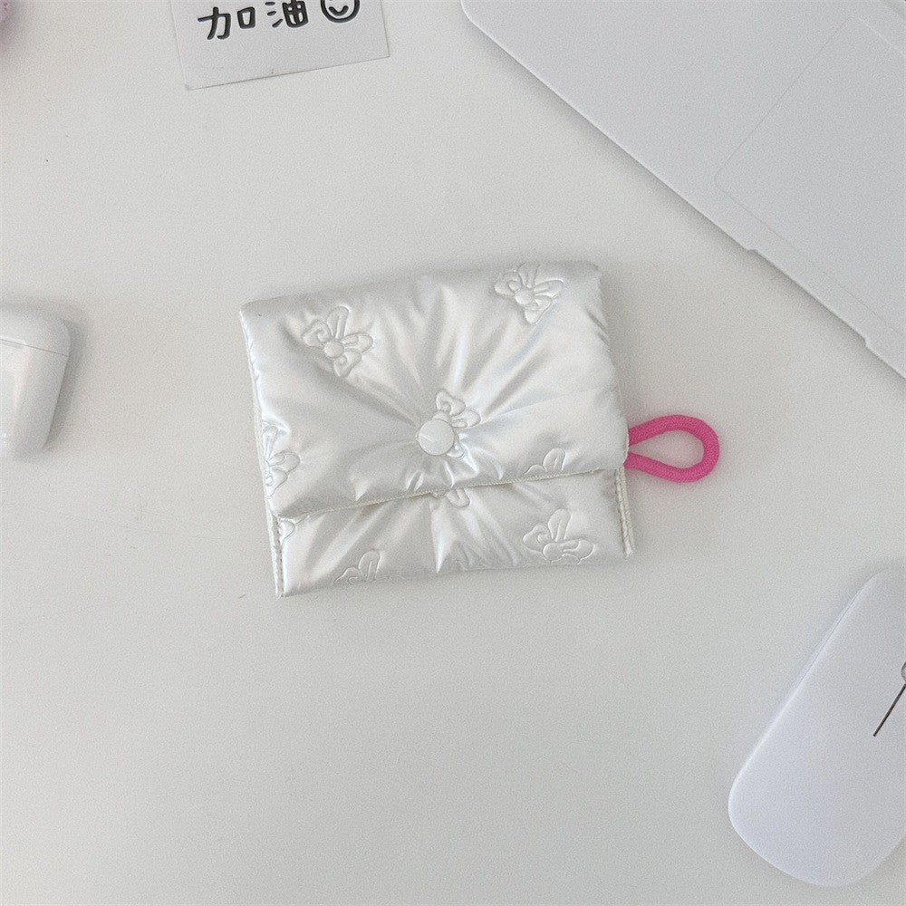 INS Style Silver Sanitary Mat Bag Zipper Button Change Purse Coins Keys Wallet Love Bow Credit Card Holder Cosmetics Napkin