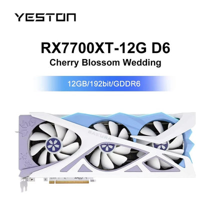 Placa de vídeo para jogos Yeston RX 7700 XT 12GB GDDR6 Sakura Bride Edition - Inspirada em anime