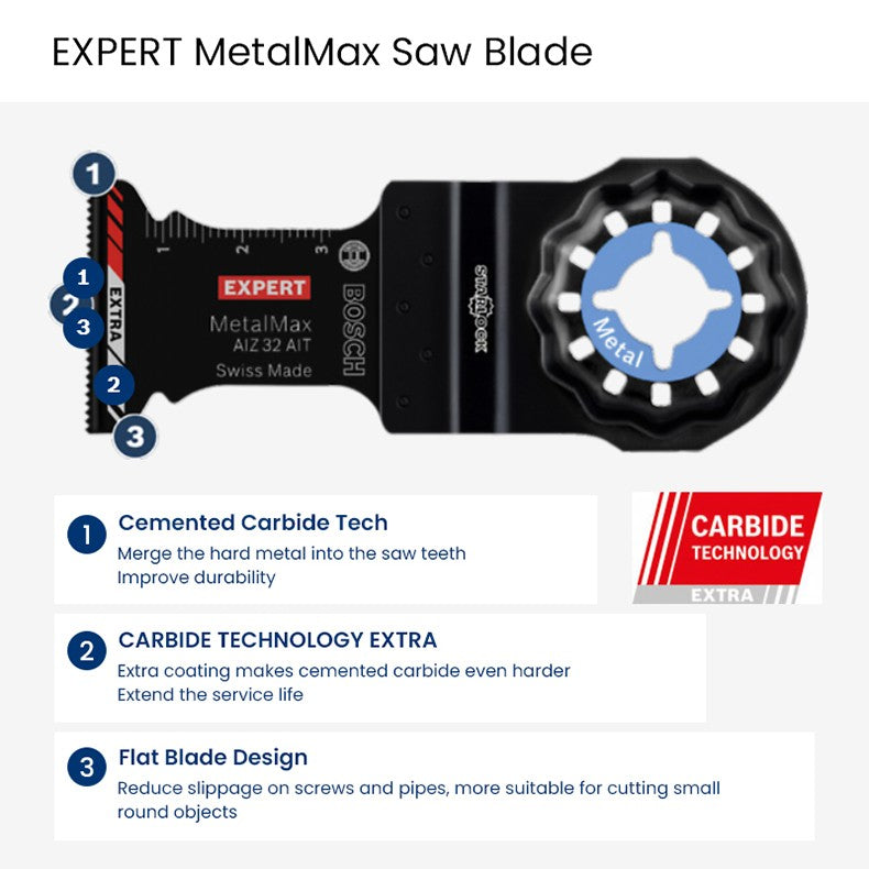 Bosch Starlock Expert Metal Max AIZ 32 AIT Tecnologia de Carboneto Vida útil até 50x maior com Revestimento Extra Lâmina para Cortar Metal Acessório