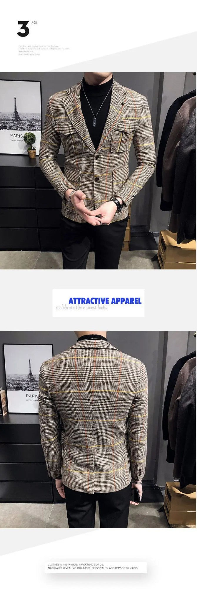 Spring plaid men's jacket British style wedding host business casual suit jacket men's formal  mens blazer Slim fit jacket
