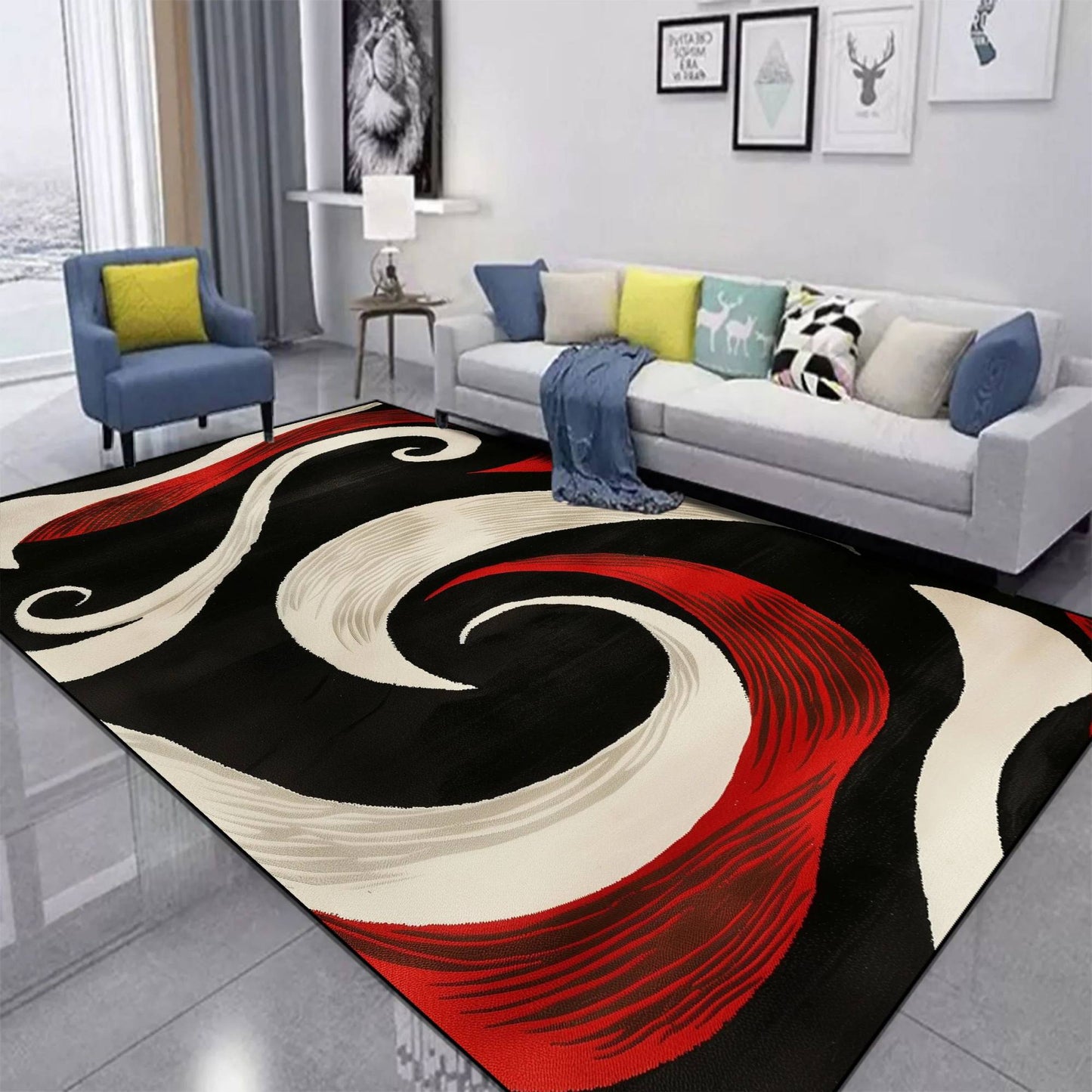 Red Black Swirl Rug Abstract Carpet for Living Room Large Bedroom Decoration Rug Light Luxury Sofa Coffee Table Mat Non-slip