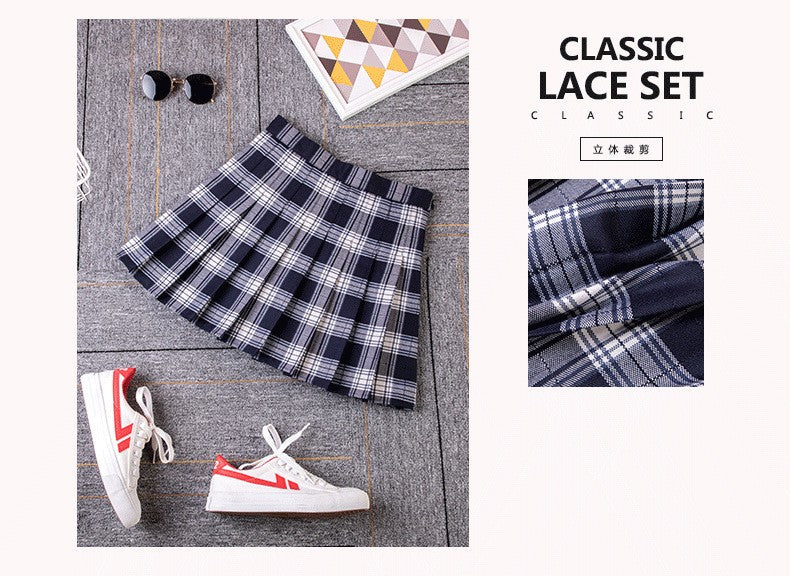 2023 Women A- line Skirt Red Plaid Skirt korean harajuku plaid skirt Spring and Autumn New Pleated High Waist Skirt