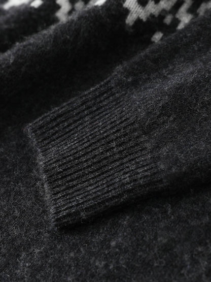 Men's 100% Merino Wool Pullover Sweater O-neck Fair Isle Jacquard Loose Casual Knitwear Long Sleeve Cashmere Tops Autumn Winter