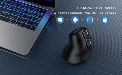 Mouse sem fio vertical Bluetooth para tablet, laptop e notebook, recarregável, USB, sem fio, ergonômico para destros