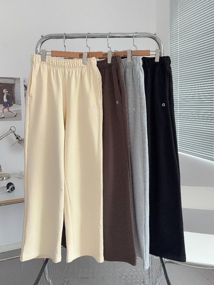 Cotton Loose 2025 Straight Trousers Women Elastic High Waist Black Sports Pants Women Autumn Winter Thicken Sweatpants Women