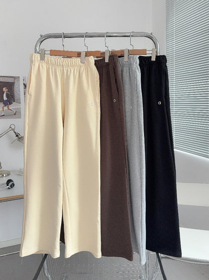 Cotton Loose 2025 Straight Trousers Women Elastic High Waist Black Sports Pants Women Autumn Winter Thicken Sweatpants Women