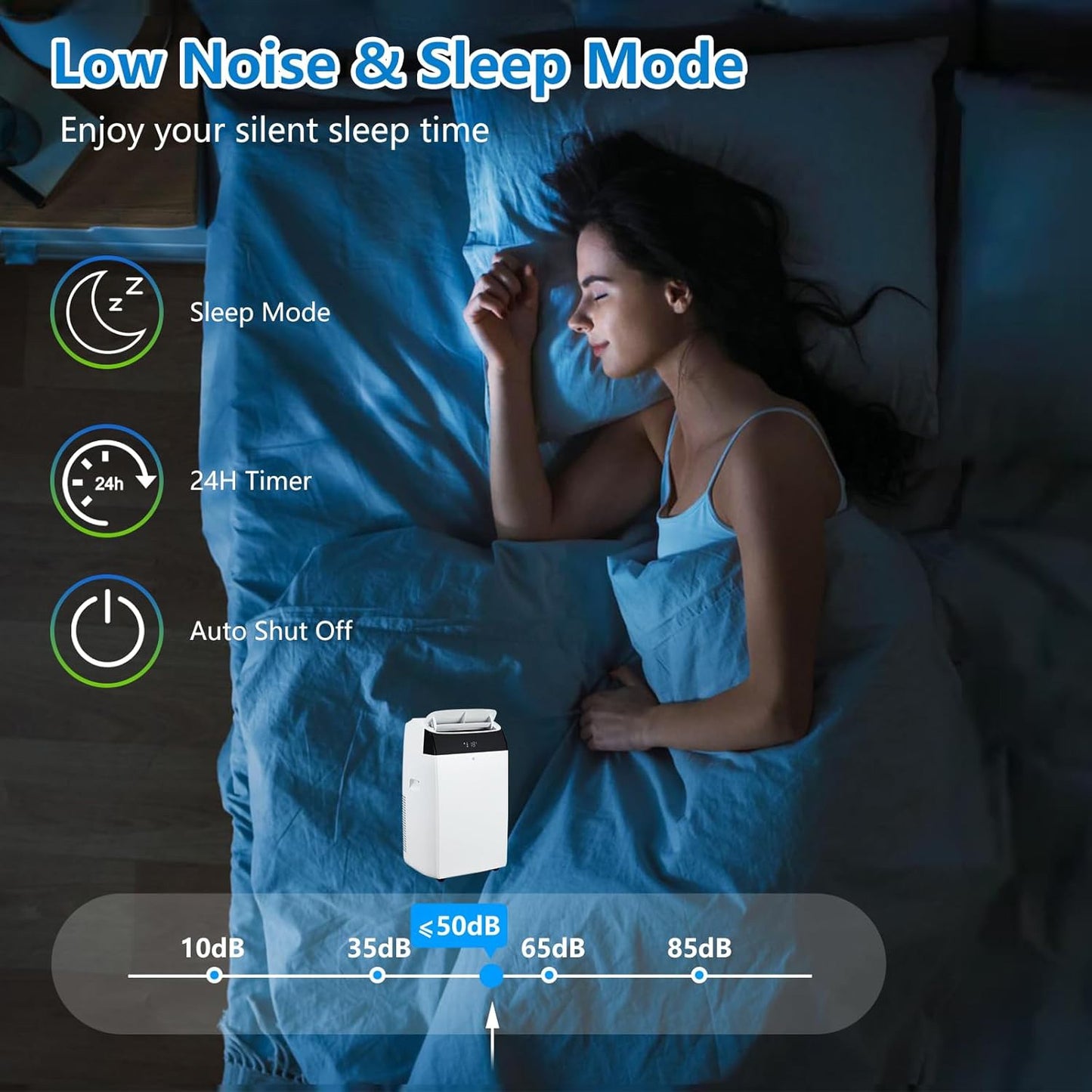 Ar Condicionado Portátil 14000 BTUs, Unidade AC de Resfriamento 3 em 1 Independente com Ventilador, Desumidificador, Controle Remoto, Modo de Sono