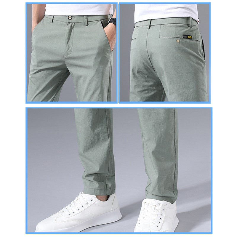 Calças Masculinas de Negócios Sociais Casual Caqui Verde-claro Perna Reta Clássica Slim Fit Venda Quente Fina Masculina