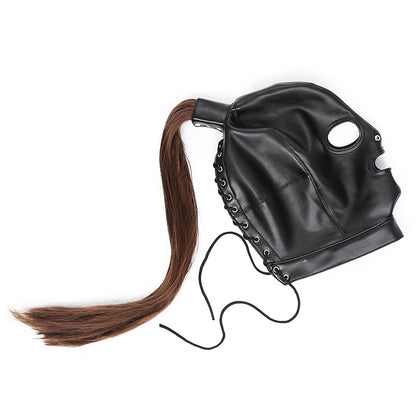 Unisex Latex Hood Mask Sexy Men Women PU Leather Masks Cosplay Flirting Tail Chest Strap Headwear Cosplay Sexy Accessory