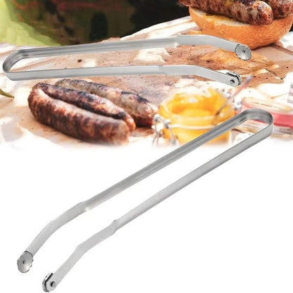 BBQ Sausage Turning Tongs Stainless Steel Nonstick Sausage Tongs Cookware Long Handle Kitchen Tong for Turning Barbecue Utensils
