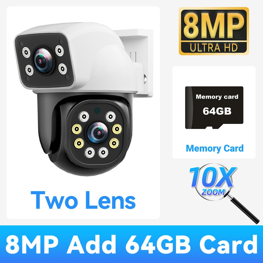 PEGATAH 6K 12MP Outdoor WiFi Camera Three Screen Three Lens 10X Zoom PTZ Automatic Tracking Audible Visual Alarm Security Cam