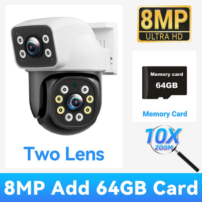 PEGATAH 6K 12MP Outdoor WiFi Camera Three Screen Three Lens 10X Zoom PTZ Automatic Tracking Audible Visual Alarm Security Cam