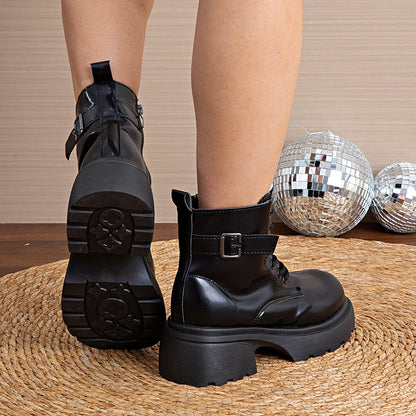 Brown Retro  Boots For Women British Style2025Autumn And Winter New Thick-Soled Height-Increasing Short Boots With