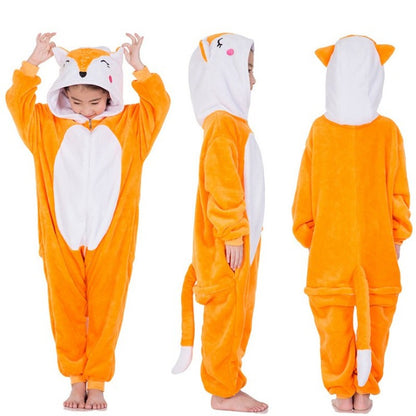 2-8Years Children's Unicorn Tiger Lion Fox Sika Deer Kigurumi Kid Onesie Pyjamas Cosplay Costumes for Halloween Carnival Party