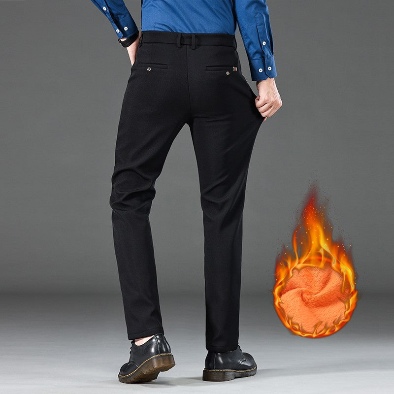 Winter Warm Men's Fleece Plush Pants Business Fashion Classic Style Black Blue Thick Warm Stretch Trousers Male Brand Clothing