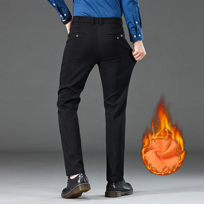 Winter Warm Men's Fleece Plush Pants Business Fashion Classic Style Black Blue Thick Warm Stretch Trousers Male Brand Clothing