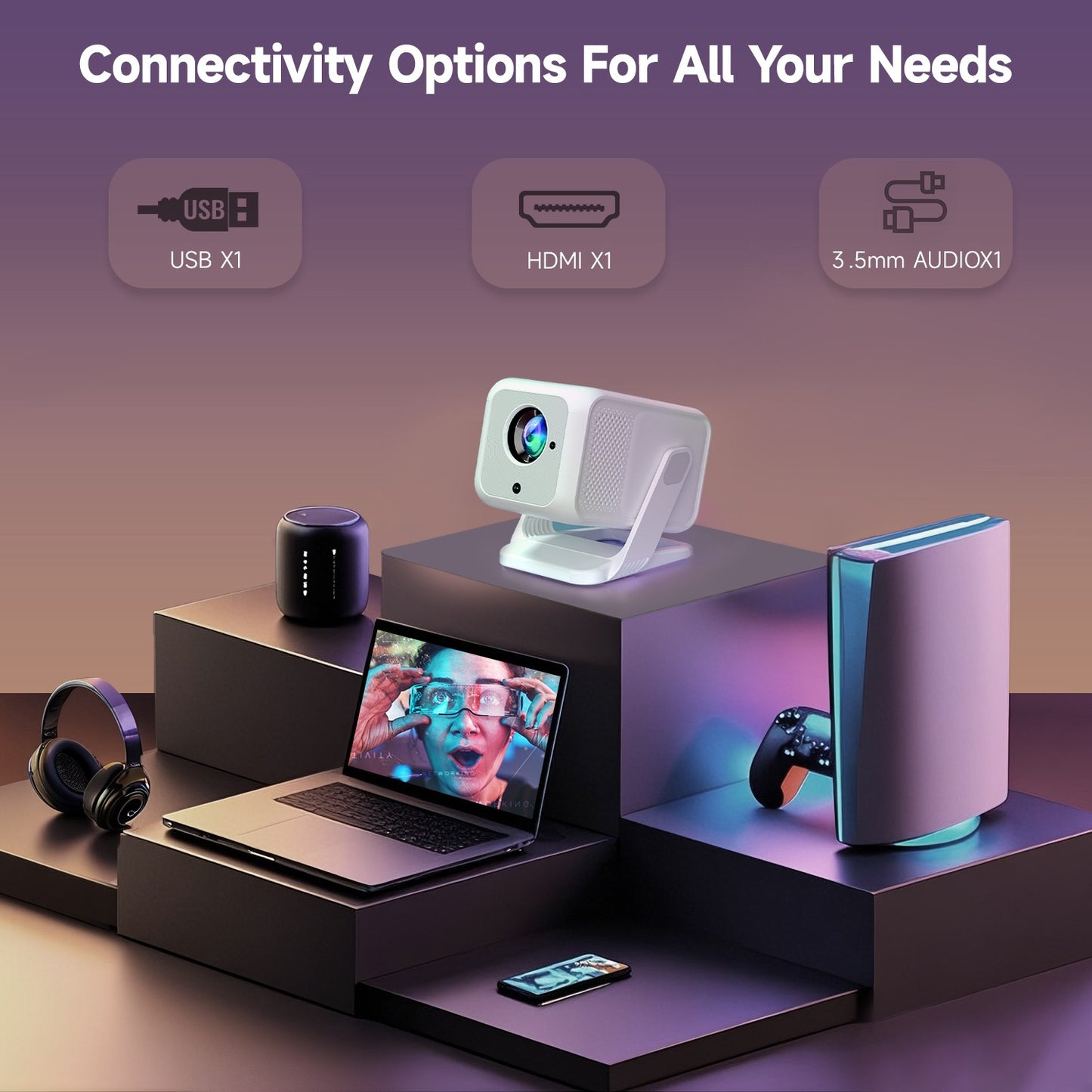 Projetor Portátil Magcubic HY310X 4K 420 ANSI Lumens WiFi 6 Foco Automático Android 11 Suporta Projetor Full HD 1080P para Cinema Doméstico e ao Ar Livre
