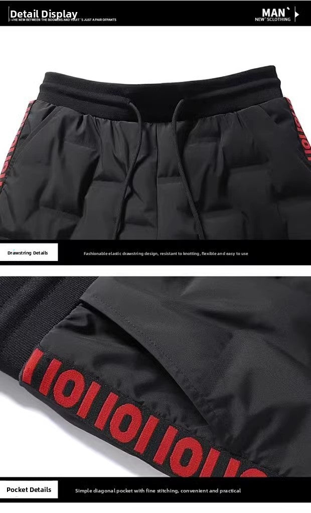 Men's Outdoor Casual down Trousers Windproof Waterproof Winter Warm Cotton Pants Dstring Waist Long Polyester Fiber