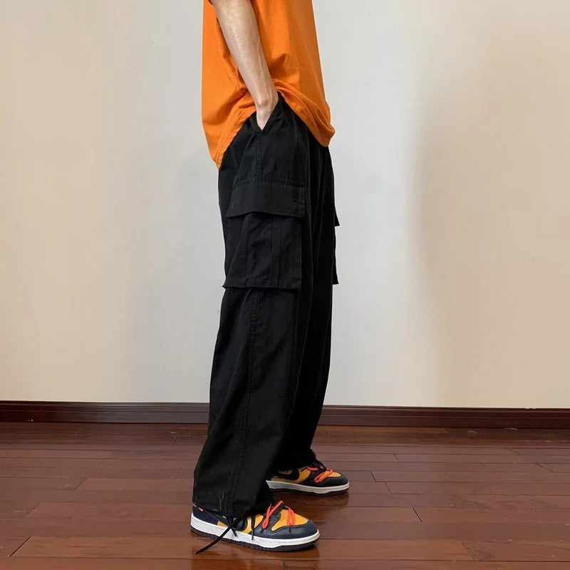 Military Green Amei Kao Men's Cargo Pants Summer Japanese Style Oversize Vintage Heavy Straight-leg Casual Pants