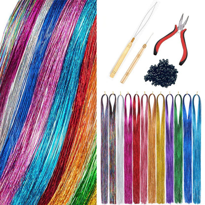 Hair Tinsel Kit With Tool 4200 strands Fairy Tinsel Hair Extensions 12 Color Sparkling Shiny Heat Resistant Highlights Glitter