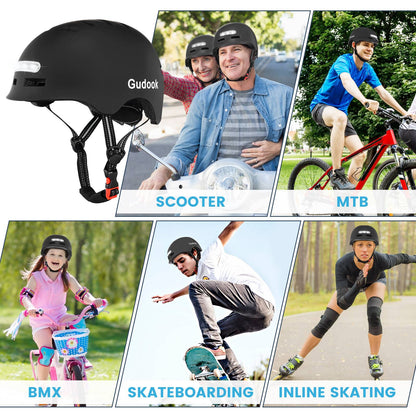 Capacete de Bicicleta Adulto GUDOOK com Luz - Capacetes de Bicicleta Masculino - Feminino - Luzes LED Dianteira e Traseira para Scooter? Ciclismo, Patinação