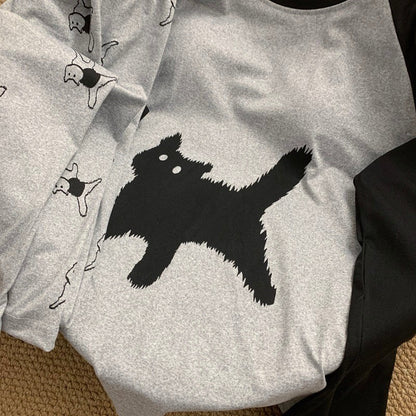 Cartoon HelloKitty Print 2PCS Set Women's Sleepwear with Chest Pad Plus Size Pyjamas Loungewear Crew Neck Loose Pajamas Homewear