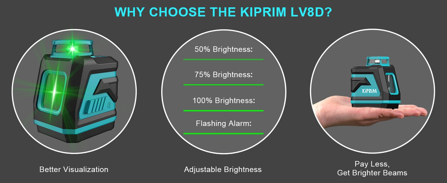 Kiprim Nível a Laser 2 Linhas/5 Linhas Nível de Nivelamento Automático 360 Ferramenta de Construção Equipamento de Luz Verde Laser Profissional Cruzado