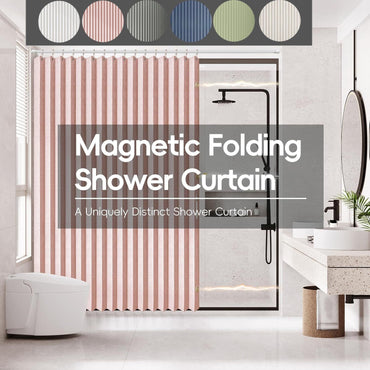 Magnetic Folding Shower Curtain?Waterproof & Space-Saving Design with Hooks, Thick Fabric in 6 Colors  for Modern Bathroom Decor