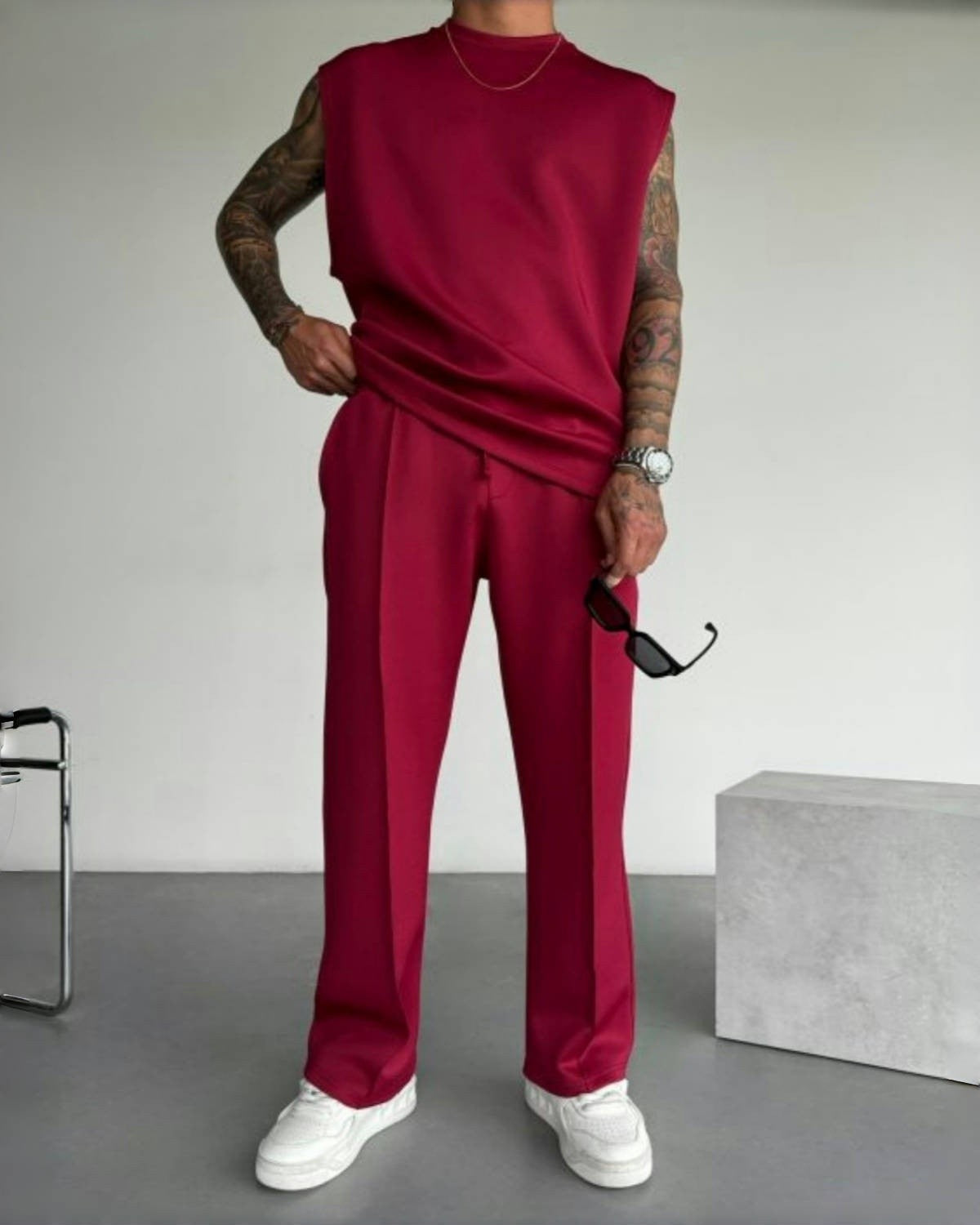 New summer sleeveless sports suit 2025 men's casual solid color trousers men's clothing vest two-piece set,