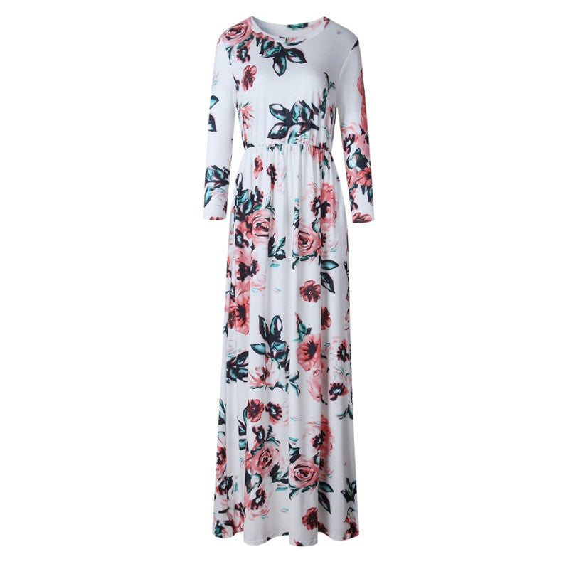 Women Summer Floral Print Maxi  2025 Loose White Boho Beach Dress Women Vintage
