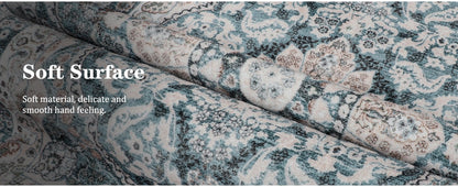 Area Rugs for Living Room, Machine Washable Vintage Rug, Non-Slip Low Pile Throw Rugs with Rubber Backing Washable Carpet