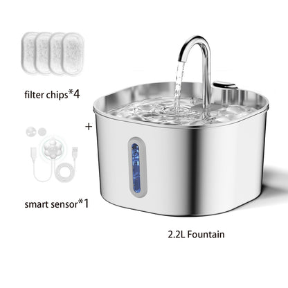 Bebedouro Automático para Gatos ZYFeeder 2.2L, Quadrado, Aço Inoxidável, para Animais de Estimação, com Janela? Não inclui plugue 5V 1A?