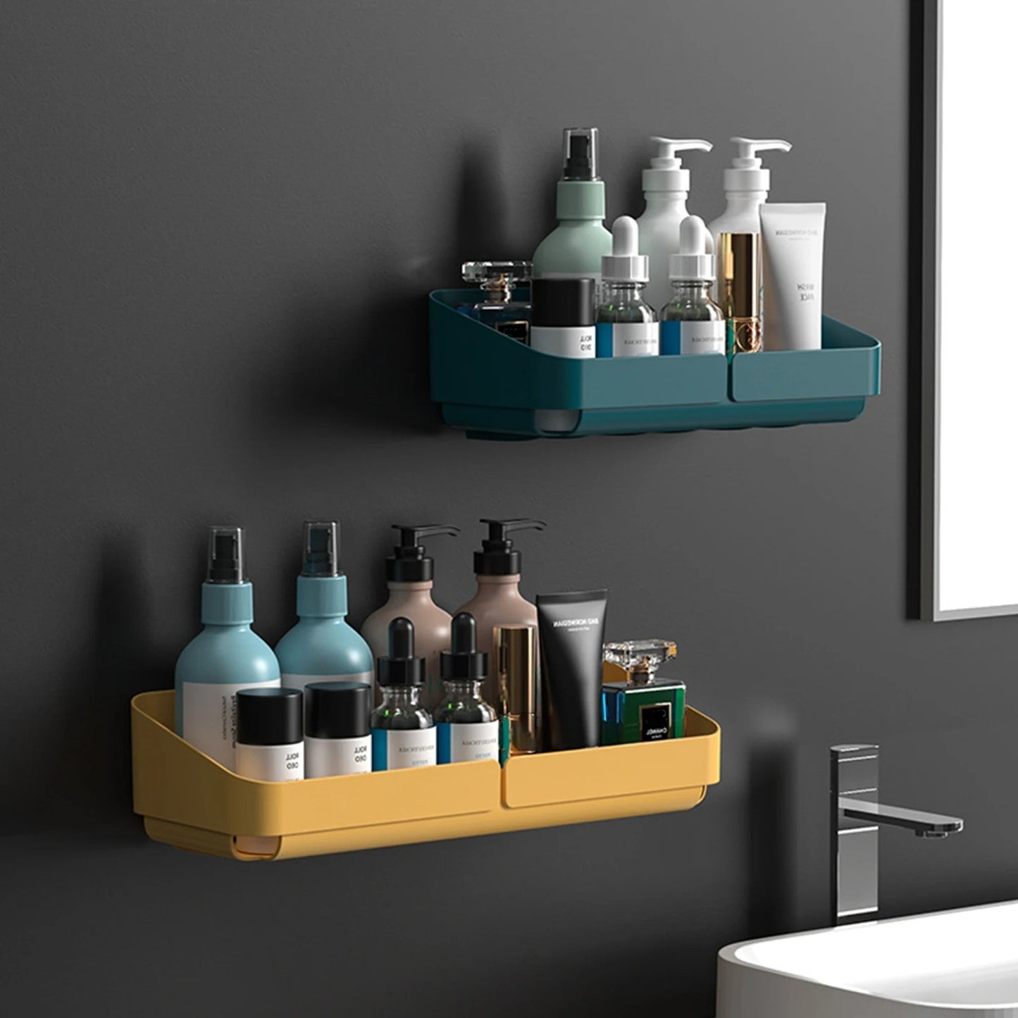 Rack de Conveniência para Banheiro Cozinha Prateleira Organizador de Maquiagem Cosméticos Shampoo Rack Prateleira de Chuveiro de Parede para Temperos Sem Perfuração