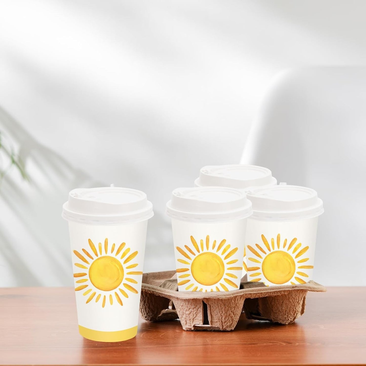 50 Conjuntos de Copos de Café Boho Sol com Tampa 16oz Copos de Papel Amarelos Sunshine First Trip Around The Sun Descartáveis Para Viagem