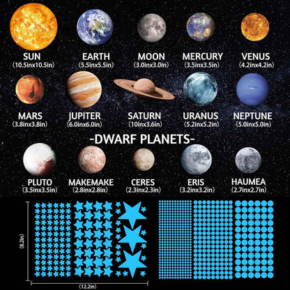757PCS Glow in The Dark Planets Wall Stickers For Children's Room Kids Bedroom Luminous Moon Stars Self-adhesive Ceiling Decor