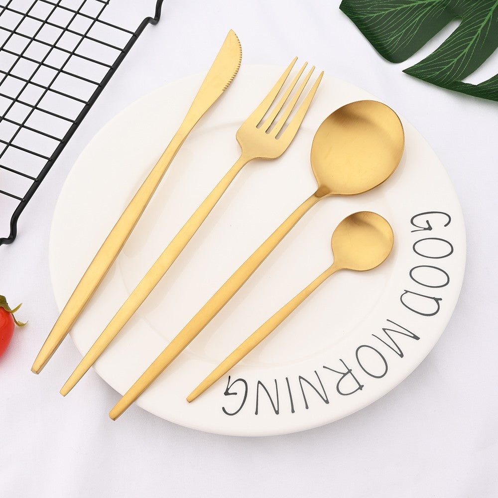 Conjunto de Talheres 24 Peças Preto Fosco em Aço Inoxidável para Cozinha, Faqueiro de Bife, Garfo, Colher, Louça de Mesa