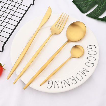 Conjunto de Talheres 24 Peças Preto Fosco em Aço Inoxidável para Cozinha, Faqueiro de Bife, Garfo, Colher, Louça de Mesa