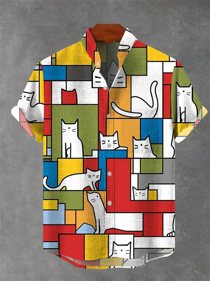 New Fashionable Luxury Hawaiian Holiday Beach Flower Cat Shirt 2025 Best Ethnic Style Clothing Camisa Hawaiana Hombre