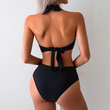 Summer Women White Black Bikini Set High Waist Straps Swimwear For Women Backless 2 Piece Swimsuit Bathing Suit Beach Outfit