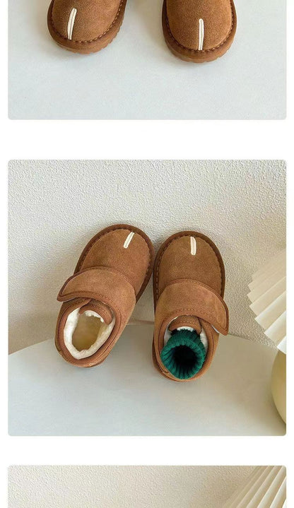 Children's Winter Snow Boots New 2025 Faux Suede Warm Plush Cotton Shoes Boys Fashion Anti-slip Rubber Sole Girls Ankle Boots